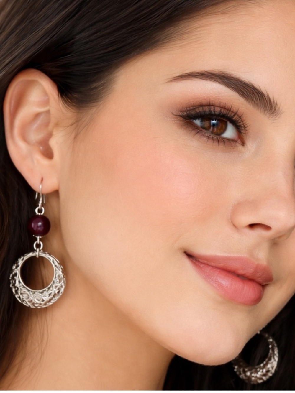 Silver Filigree Hoop Dangle Earrings Burgundy Bead Dillard’s Elegant Statement